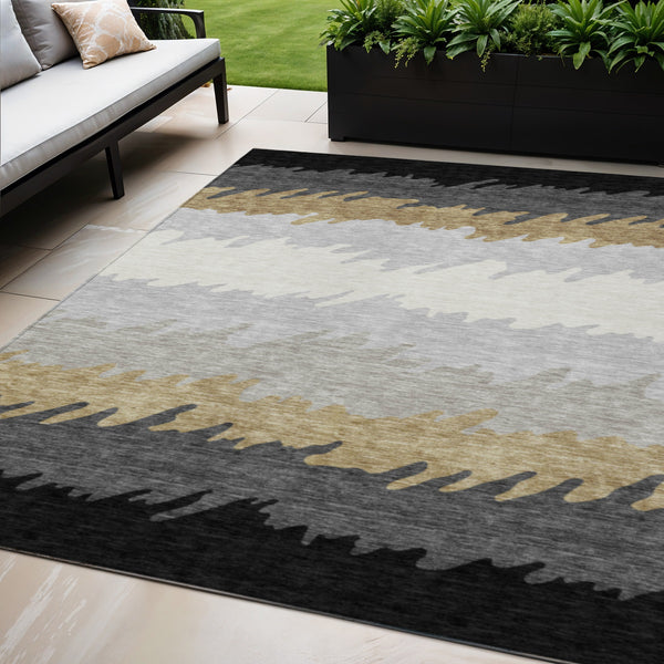 Homeroots 3' Black Charcoal And Silver Striped Area Rug - Stylish, Washable, Durable For Indoor & Outdoor Use 5' X 8' Polyester 583901