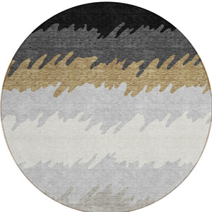 Homeroots 3' Black Charcoal And Silver Striped Area Rug - Stylish, Washable, Durable For Indoor & Outdoor Use 8' Round Polyester 583902