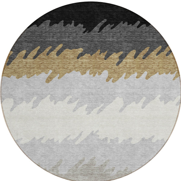 Homeroots 3' Black Charcoal And Silver Striped Area Rug - Stylish, Washable, Durable For Indoor & Outdoor Use 8' Round Polyester 583902