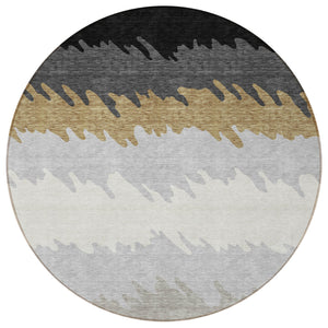 Homeroots 3' Black Charcoal And Silver Striped Area Rug - Stylish, Washable, Durable For Indoor & Outdoor Use 8' Round Polyester 583902
