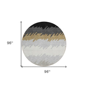 Homeroots 3' Black Charcoal And Silver Striped Area Rug - Stylish, Washable, Durable For Indoor & Outdoor Use 8' Round Polyester 583902