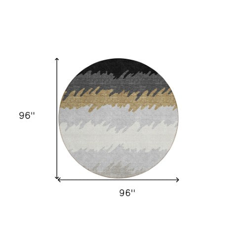 Homeroots 3' Black Charcoal And Silver Striped Area Rug - Stylish, Washable, Durable For Indoor & Outdoor Use 8' Round Polyester 583902