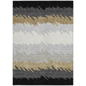 Homeroots 3' Black Charcoal And Silver Striped Area Rug - Stylish, Washable, Durable For Indoor & Outdoor Use 8' X 10' Polyester 583903