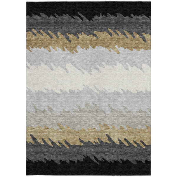 Homeroots 3' Black Charcoal And Silver Striped Area Rug - Stylish, Washable, Durable For Indoor & Outdoor Use 8' X 10' Polyester 583903