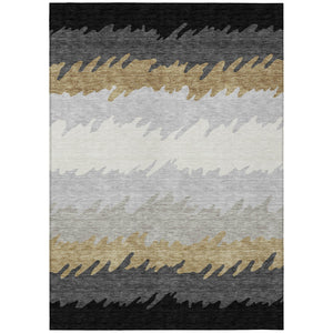 Homeroots 3' Black Charcoal And Silver Striped Area Rug - Stylish, Washable, Durable For Indoor & Outdoor Use 8' X 10' Polyester 583903
