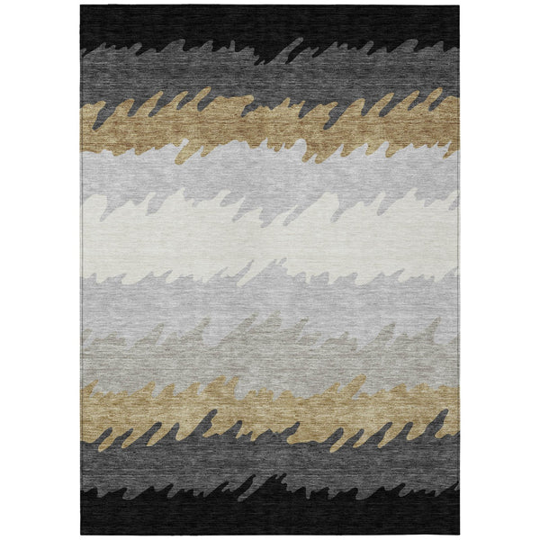 Homeroots 3' Black Charcoal And Silver Striped Area Rug - Stylish, Washable, Durable For Indoor & Outdoor Use 8' X 10' Polyester 583903