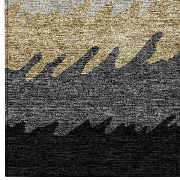 Homeroots 3' Black Charcoal And Silver Striped Area Rug - Stylish, Washable, Durable For Indoor & Outdoor Use 9' X 12' Polyester 583904