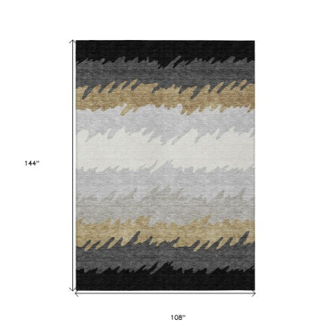 Homeroots 3' Black Charcoal And Silver Striped Area Rug - Stylish, Washable, Durable For Indoor & Outdoor Use 9' X 12' Polyester 583904