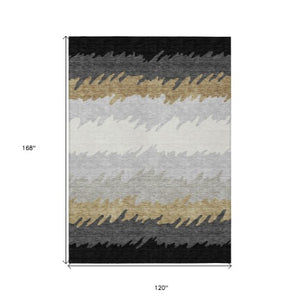 Homeroots 3' Black Charcoal And Silver Striped Area Rug - Stylish, Washable, Durable For Indoor & Outdoor Use 10' X 14' Polyester 583905