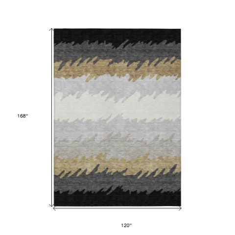Homeroots 3' Black Charcoal And Silver Striped Area Rug - Stylish, Washable, Durable For Indoor & Outdoor Use 10' X 14' Polyester 583905
