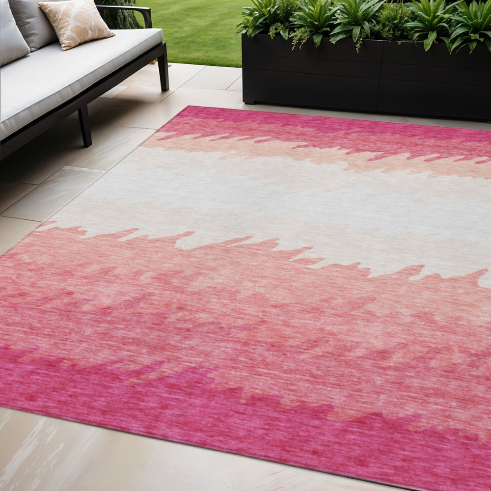 HomeRoots 5' Blush Pink and Ivory Striped Area Rug - Durable, Washable, Ideal for Indoor and Outdoor Use 5' X 8' 583907