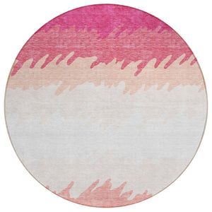 HomeRoots 5' Blush Pink and Ivory Striped Area Rug - Durable, Washable, Ideal for Indoor and Outdoor Use 8' Round 583908