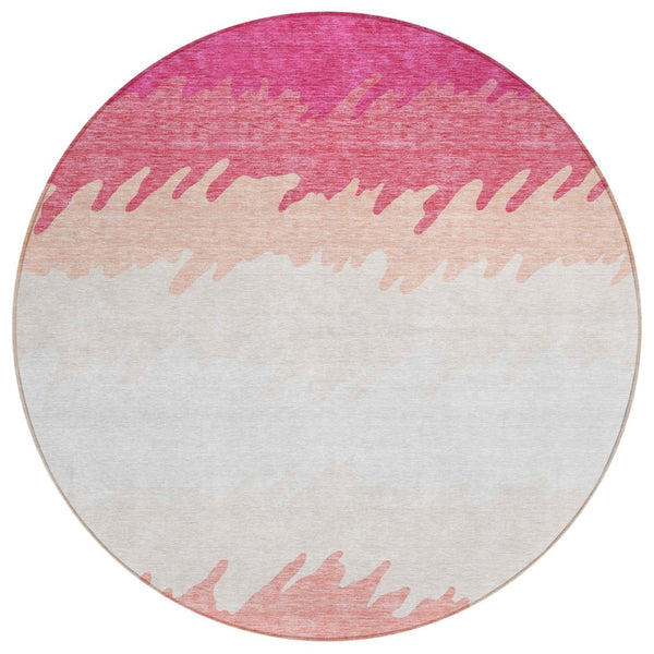 HomeRoots 5' Blush Pink and Ivory Striped Area Rug - Durable, Washable, Ideal for Indoor and Outdoor Use 8' Round 583908