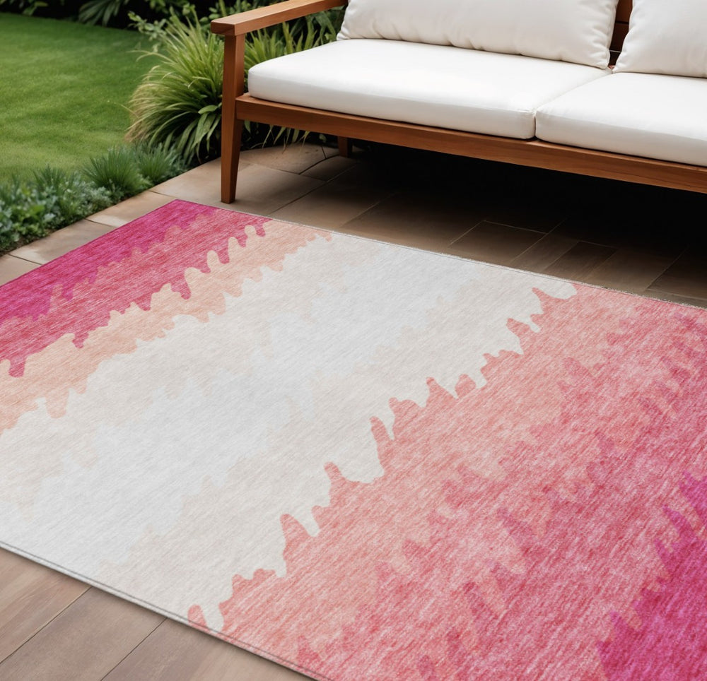 HomeRoots 9' Washable Blush Pink and Ivory Striped Area Rug - Durable, Stylish Indoor/Outdoor Décor Solution 9' X 12' 583910