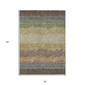 Homeroots 3' Black Charcoal And Silver Striped Area Rug - Stylish, Washable, Durable For Indoor & Outdoor Use 3' X 5' Polyester 583912