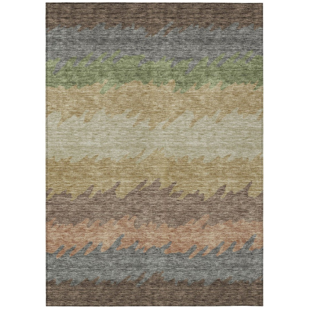 HomeRoots 9' Chocolate Gray and Green Striped Washable Area Rug for Indoor and Outdoor Comfort and Style 9' X 12' 583916