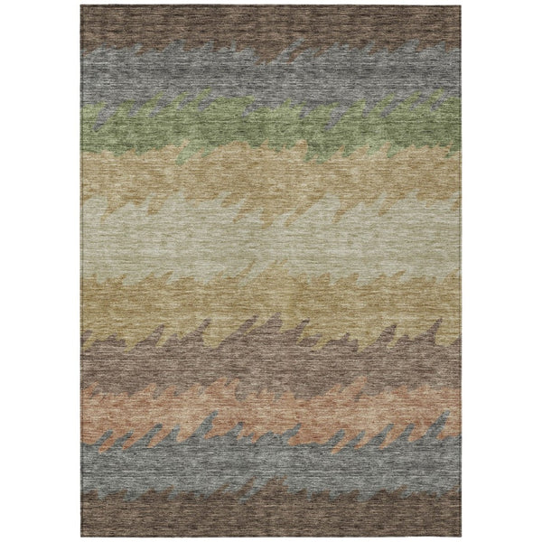 HomeRoots 9' Chocolate Gray and Green Striped Washable Area Rug for Indoor and Outdoor Comfort and Style 9' X 12' 583916