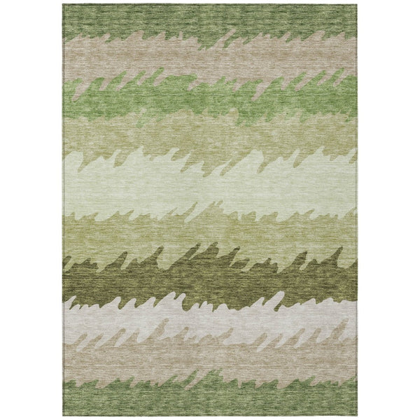 HomeRoots 5' Striped Beige and Olive Green Area Rug - Washable Indoor/Outdoor Mat for Timeless Style & Durability 5' X 8' 583919