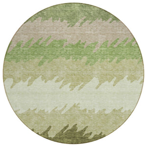 HomeRoots 5' Striped Beige and Olive Green Area Rug - Washable Indoor/Outdoor Mat for Timeless Style & Durability 8' Round 583920