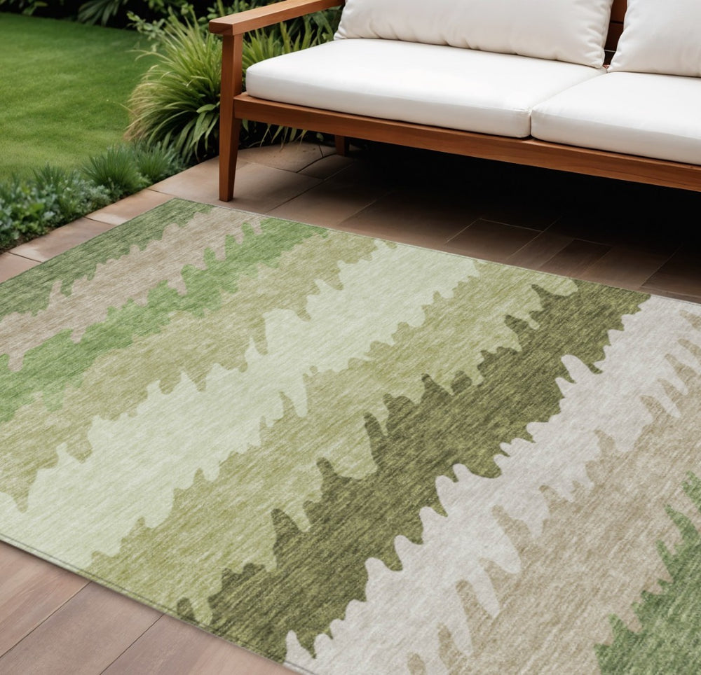 HomeRoots 9' Beige and Olive Green Striped Area Rug - Perfect for Indoor and Outdoor Spaces, Easy to Clean 9' X 12' 583922