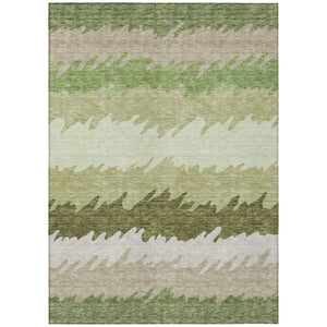 HomeRoots 5' Striped Beige and Olive Green Area Rug - Washable Indoor/Outdoor Mat for Timeless Style & Durability 10' X 14' 583923
