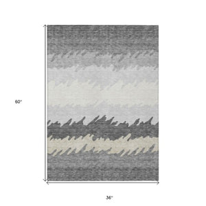 Homeroots 3' Black Charcoal And Silver Striped Area Rug - Stylish, Washable, Durable For Indoor & Outdoor Use 3' X 5' Polyester 583924