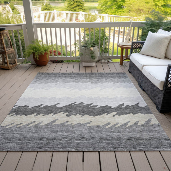Homeroots 3' Black Charcoal And Silver Striped Area Rug - Stylish, Washable, Durable For Indoor & Outdoor Use 3' X 5' Polyester 583924