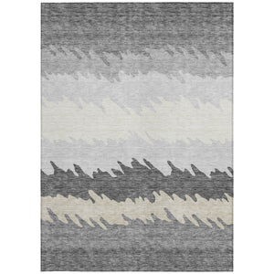 Homeroots 3' Black Charcoal And Silver Striped Area Rug - Stylish, Washable, Durable For Indoor & Outdoor Use 3' X 5' Polyester 583924