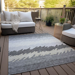 Homeroots 3' Black Charcoal And Silver Striped Area Rug - Stylish, Washable, Durable For Indoor & Outdoor Use 3' X 5' Polyester 583924