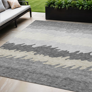 Homeroots 3' Black Charcoal And Silver Striped Area Rug - Stylish, Washable, Durable For Indoor & Outdoor Use 5' X 8' Polyester 583925