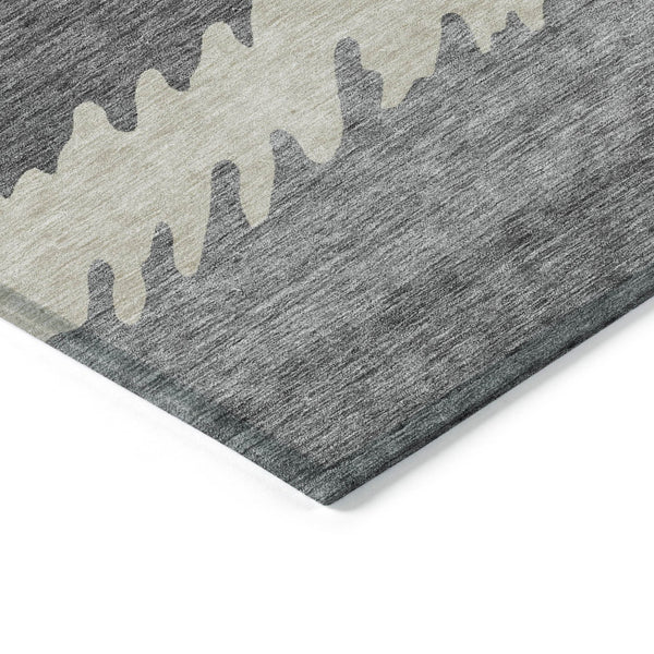 Homeroots 3' Black Charcoal And Silver Striped Area Rug - Stylish, Washable, Durable For Indoor & Outdoor Use 5' X 8' Polyester 583925