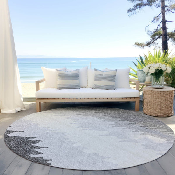 Homeroots 3' Black Charcoal And Silver Striped Area Rug - Stylish, Washable, Durable For Indoor & Outdoor Use 8' Round Polyester 583926