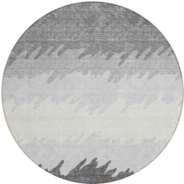 Homeroots 3' Black Charcoal And Silver Striped Area Rug - Stylish, Washable, Durable For Indoor & Outdoor Use 8' Round Polyester 583926