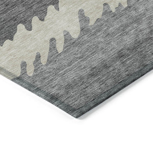 Homeroots 3' Black Charcoal And Silver Striped Area Rug - Stylish, Washable, Durable For Indoor & Outdoor Use 8' X 10' Polyester 583927