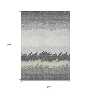 Homeroots 3' Black Charcoal And Silver Striped Area Rug - Stylish, Washable, Durable For Indoor & Outdoor Use 9' X 12' Polyester 583928