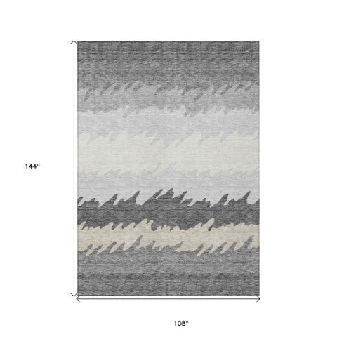 Homeroots 3' Black Charcoal And Silver Striped Area Rug - Stylish, Washable, Durable For Indoor & Outdoor Use 9' X 12' Polyester 583928