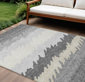 Homeroots 3' Black Charcoal And Silver Striped Area Rug - Stylish, Washable, Durable For Indoor & Outdoor Use 9' X 12' Polyester 583928