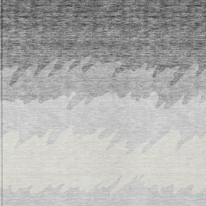 Homeroots 3' Black Charcoal And Silver Striped Area Rug - Stylish, Washable, Durable For Indoor & Outdoor Use 9' X 12' Polyester 583928
