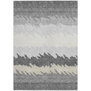 Homeroots 3' Black Charcoal And Silver Striped Area Rug - Stylish, Washable, Durable For Indoor & Outdoor Use 10' X 14' Polyester 583929