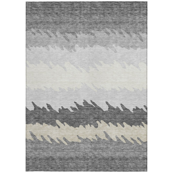 Homeroots 3' Black Charcoal And Silver Striped Area Rug - Stylish, Washable, Durable For Indoor & Outdoor Use 10' X 14' Polyester 583929
