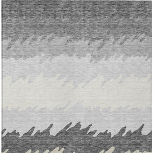 Homeroots 3' Black Charcoal And Silver Striped Area Rug - Stylish, Washable, Durable For Indoor & Outdoor Use 10' X 14' Polyester 583929