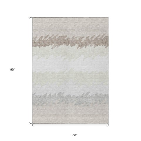 Homeroots 3' Black Charcoal And Silver Striped Area Rug - Stylish, Washable, Durable For Indoor & Outdoor Use 5' X 8' Polyester 583931