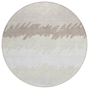HomeRoots 5' Striped Indoor Outdoor Area Rug - Ivory, Beige & Taupe - Durable, Washable & Stylish Design 8' Round 583932