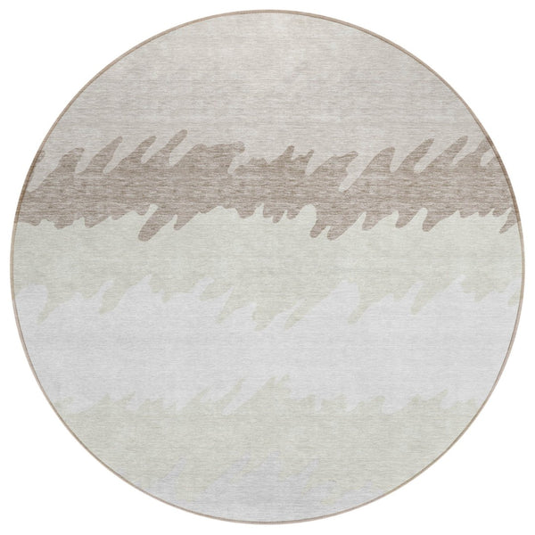 HomeRoots 5' Striped Indoor Outdoor Area Rug - Ivory, Beige & Taupe - Durable, Washable & Stylish Design 8' Round 583932