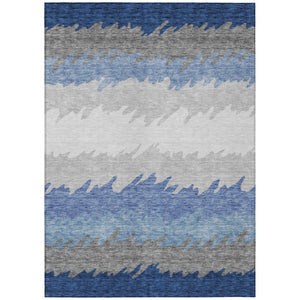 HomeRoots 5' Navy Blue Gray Silver Striped Area Rug - Durable, Washable Design for Indoor & Outdoor Spaces! 5' X 8' 583937