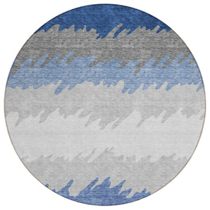 HomeRoots 5' Navy Blue Gray Silver Striped Area Rug - Durable, Washable Design for Indoor & Outdoor Spaces! 8' Round 583938