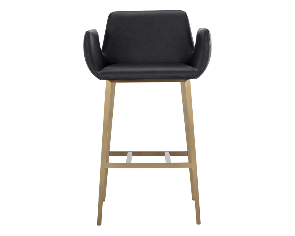 Sunpan Lucano Barstool - Elegant Italian Leather Design with Durable Construction for Stylish Spaces Gold, Bravo Black