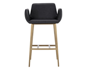 Sunpan Lucano Barstool - Elegant Italian Leather Design with Durable Construction for Stylish Spaces Gold, Bravo Black