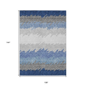 Homeroots 3' Black Charcoal And Silver Striped Area Rug - Stylish, Washable, Durable For Indoor & Outdoor Use 9' X 12' Polyester 583940