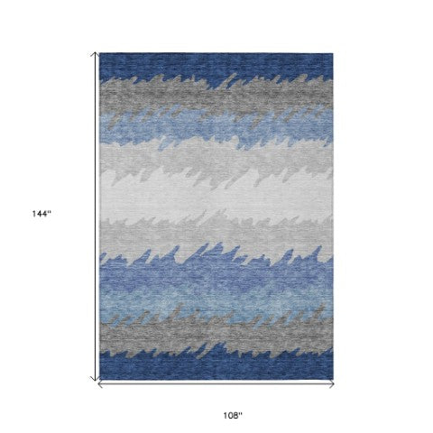 Homeroots 3' Black Charcoal And Silver Striped Area Rug - Stylish, Washable, Durable For Indoor & Outdoor Use 9' X 12' Polyester 583940